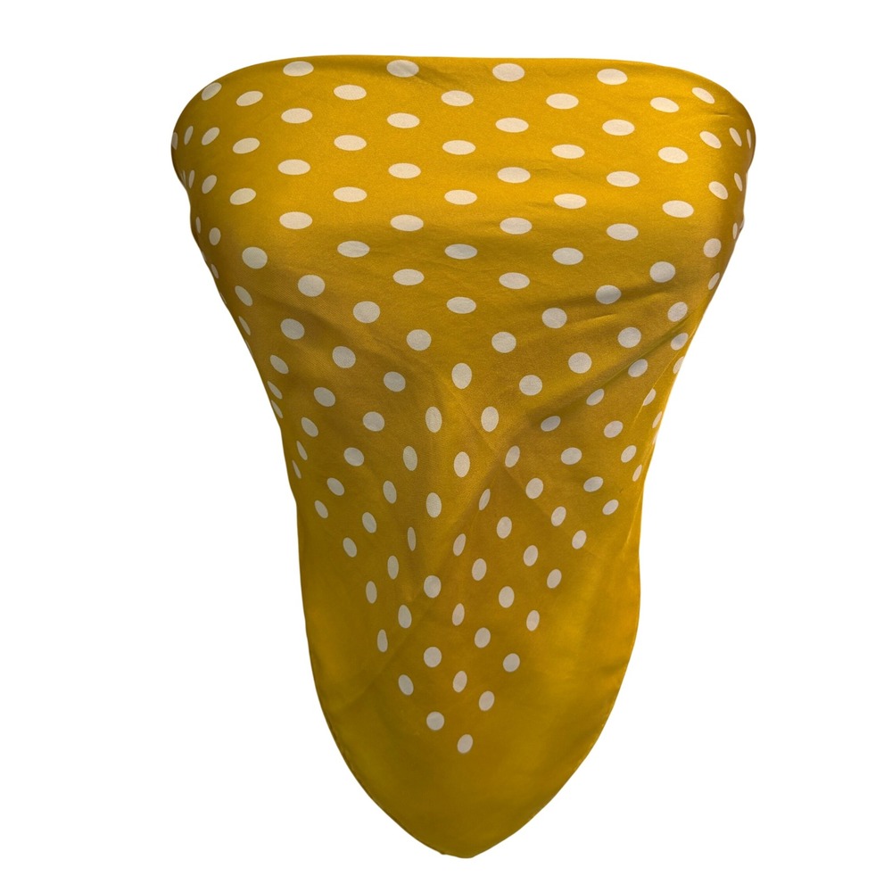 Vintage Creation Brauchbar Silk Scarf Mustard Yellow Polka Dot Nieman Marcus
